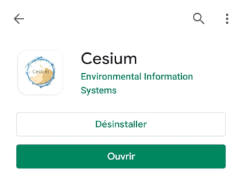 Cesium : installation réussie. Deux choix : DESINSTALLER ou OUVRIR