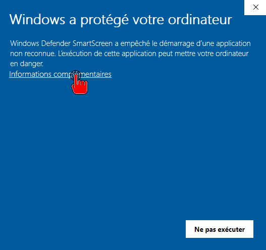 Windows annonce que l'appliaction n'est pas securisee